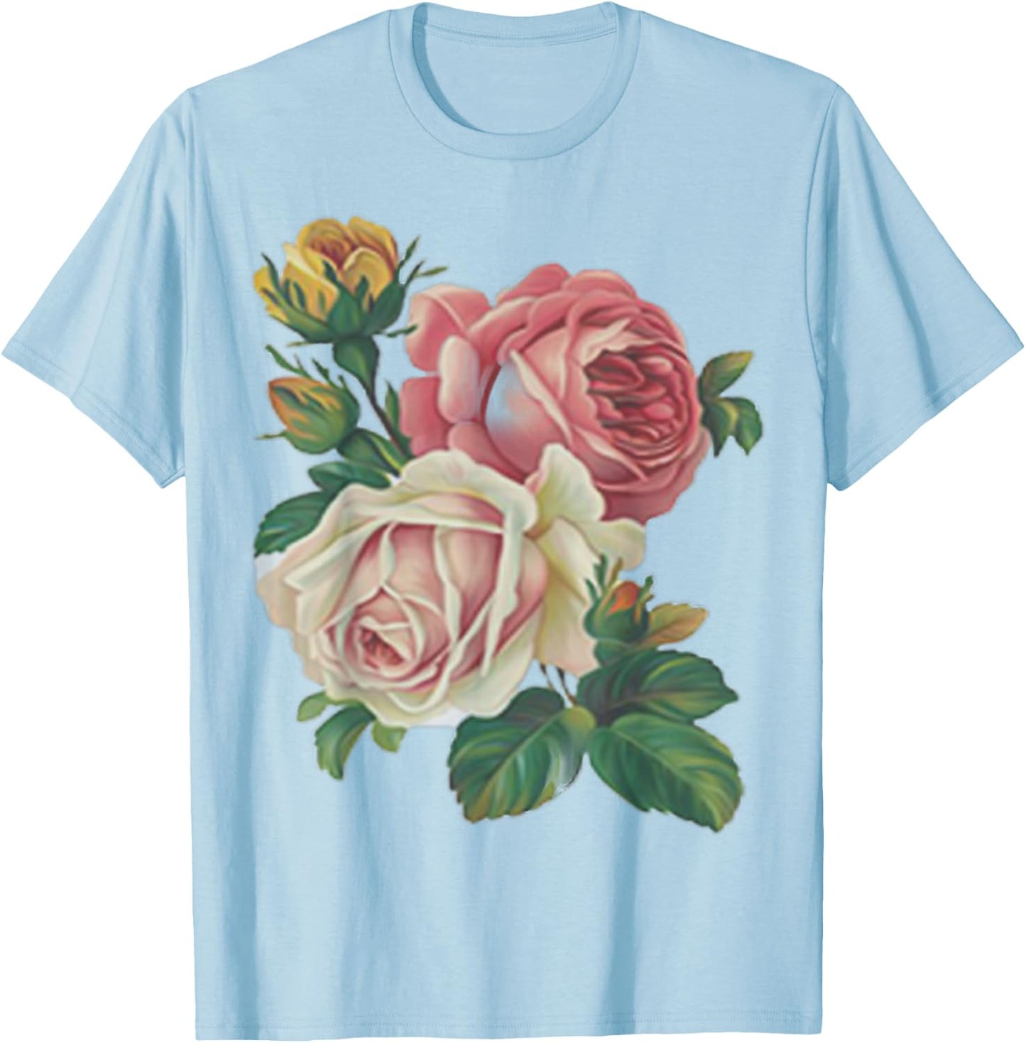 Roses Rose Floral Vintage Style Shabby Desert Chic Retro T-Shirt - T-Shirt | Light Blue