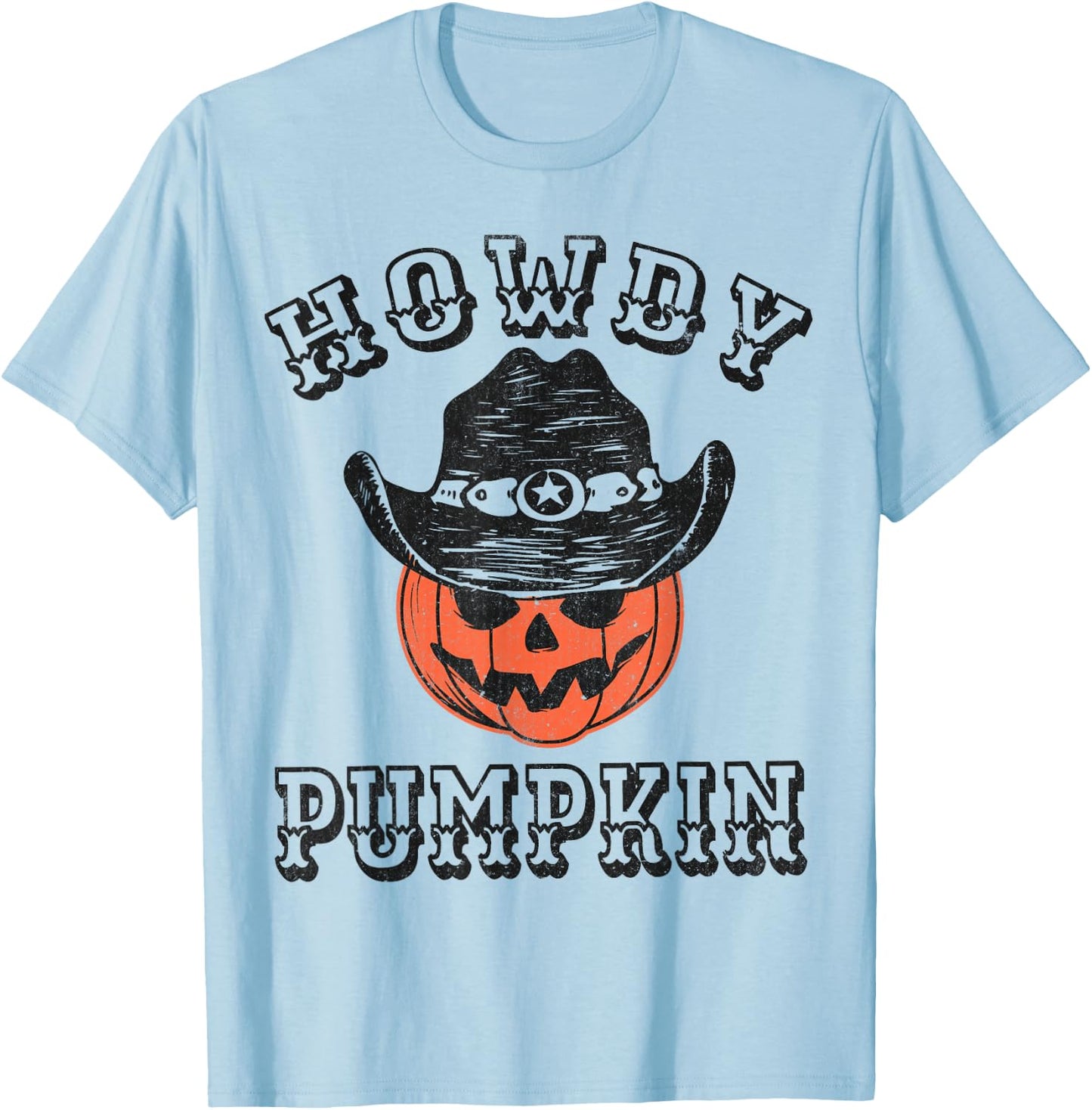 Howdy Pumpkin Funny Vintage Western Country Halloween T-Shirt - T-Shirt | Light Blue