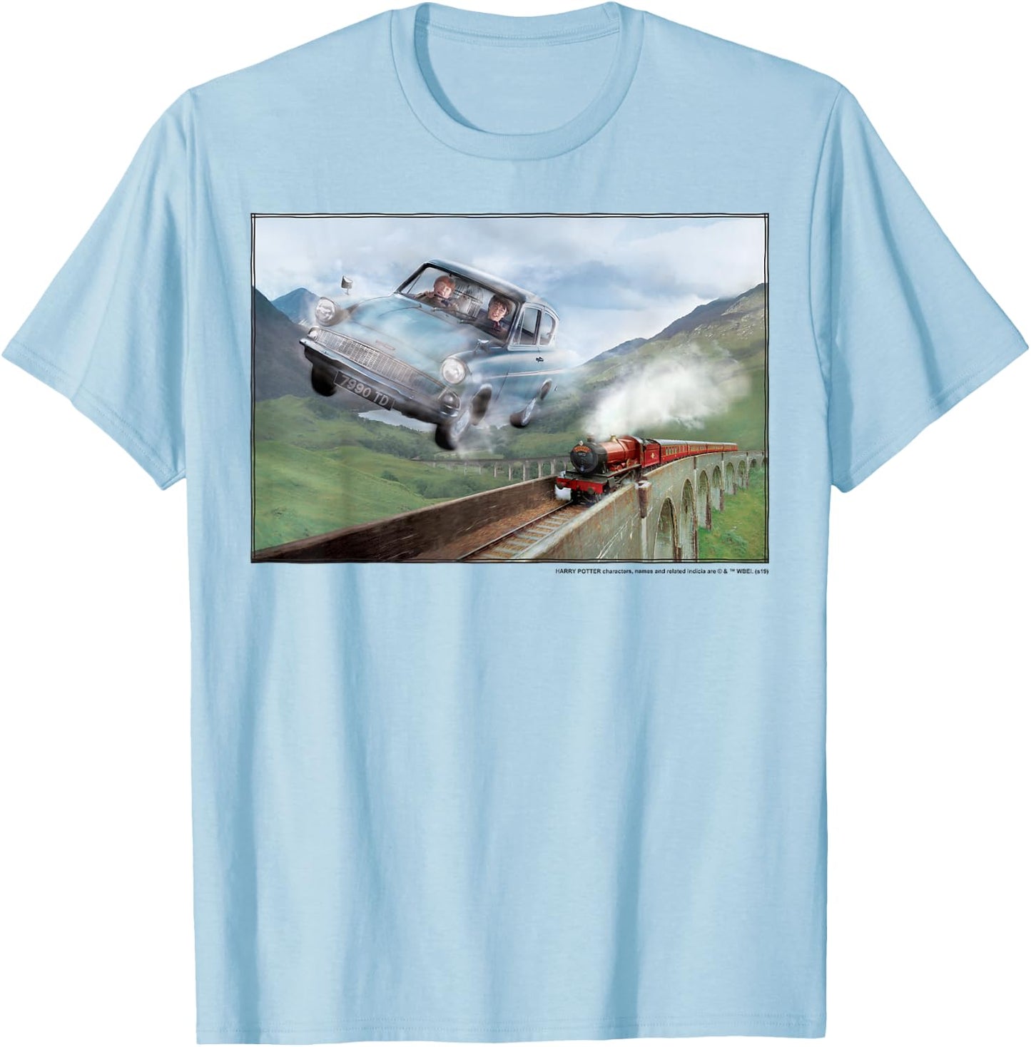Harry Potter Racing The Hogwarts Express Portrait T-Shirt - T-Shirt | Light Blue