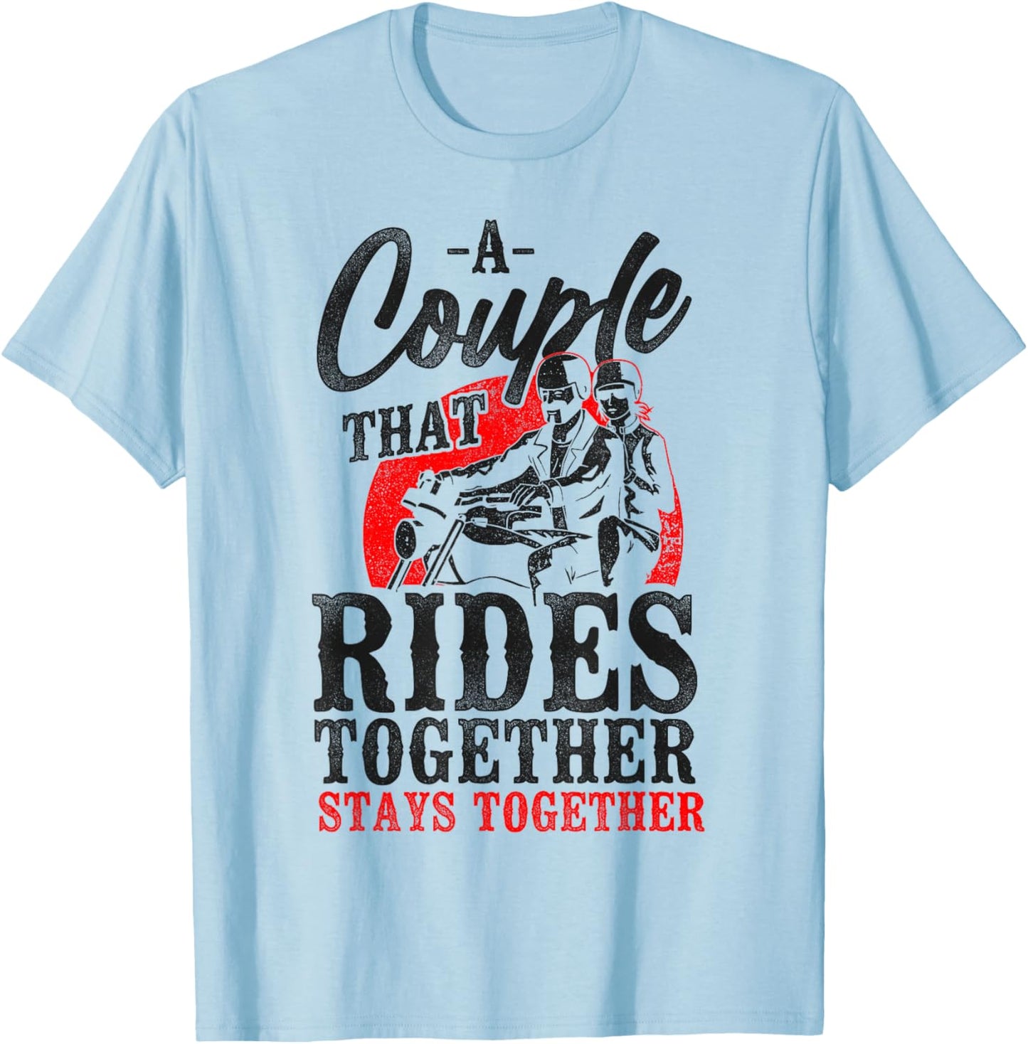 Classic Motorcycle Biker Couple Girlfriend Wedding Marriage T-Shirt - T-Shirt | Light Blue