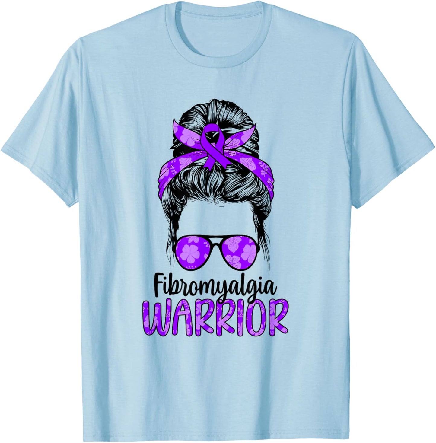 Fibromyalgia Warrior Messy Bun Fibromyalgia Awareness T-Shirt - T-Shirt | Light Blue