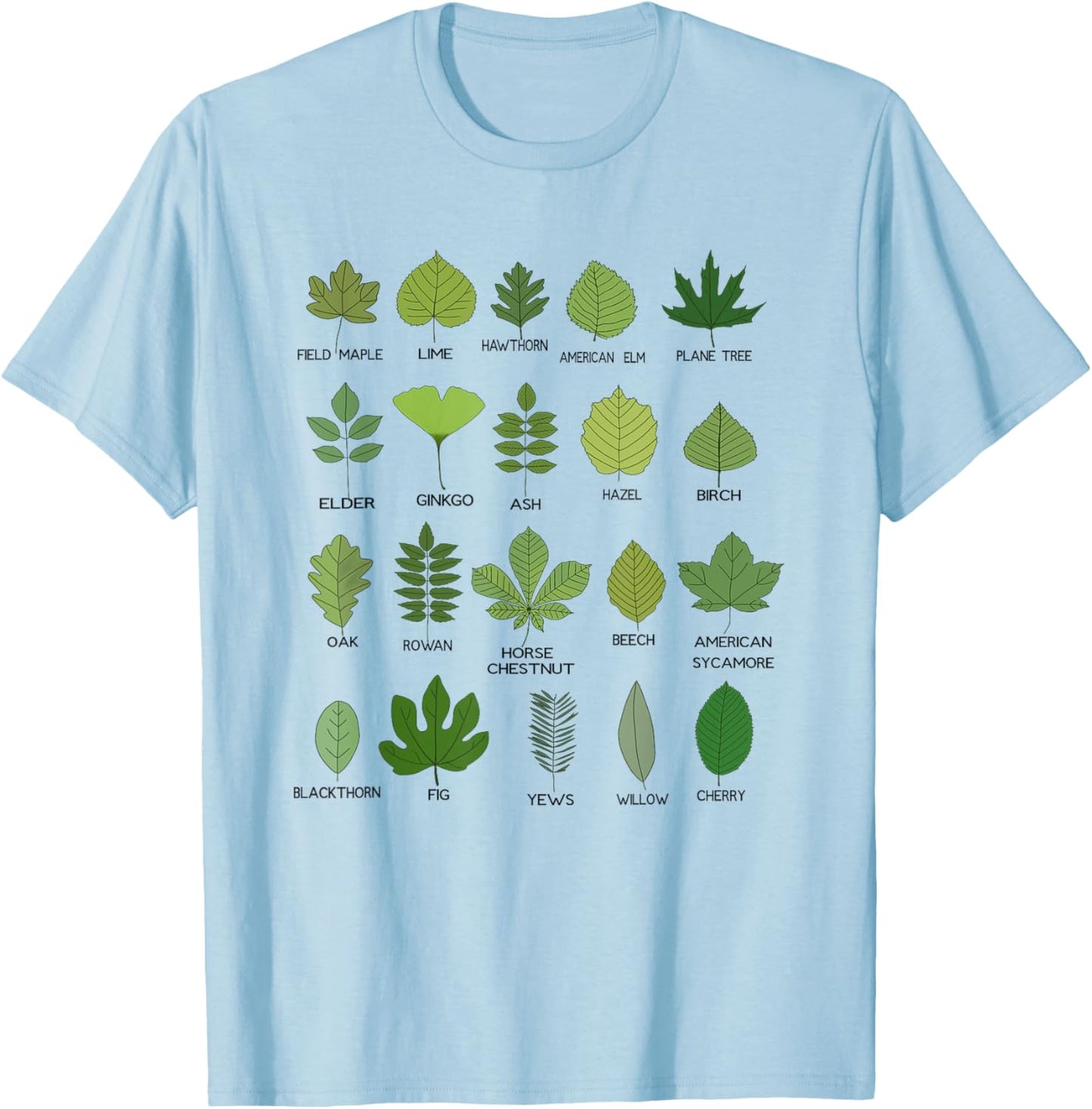 Botanical Beauty, Different Types of Tree Leaves T-Shirt - T-Shirt | Light Blue