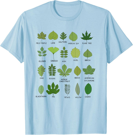 Botanical Beauty, Different Types of Tree Leaves T-Shirt - T-Shirt | Light Blue