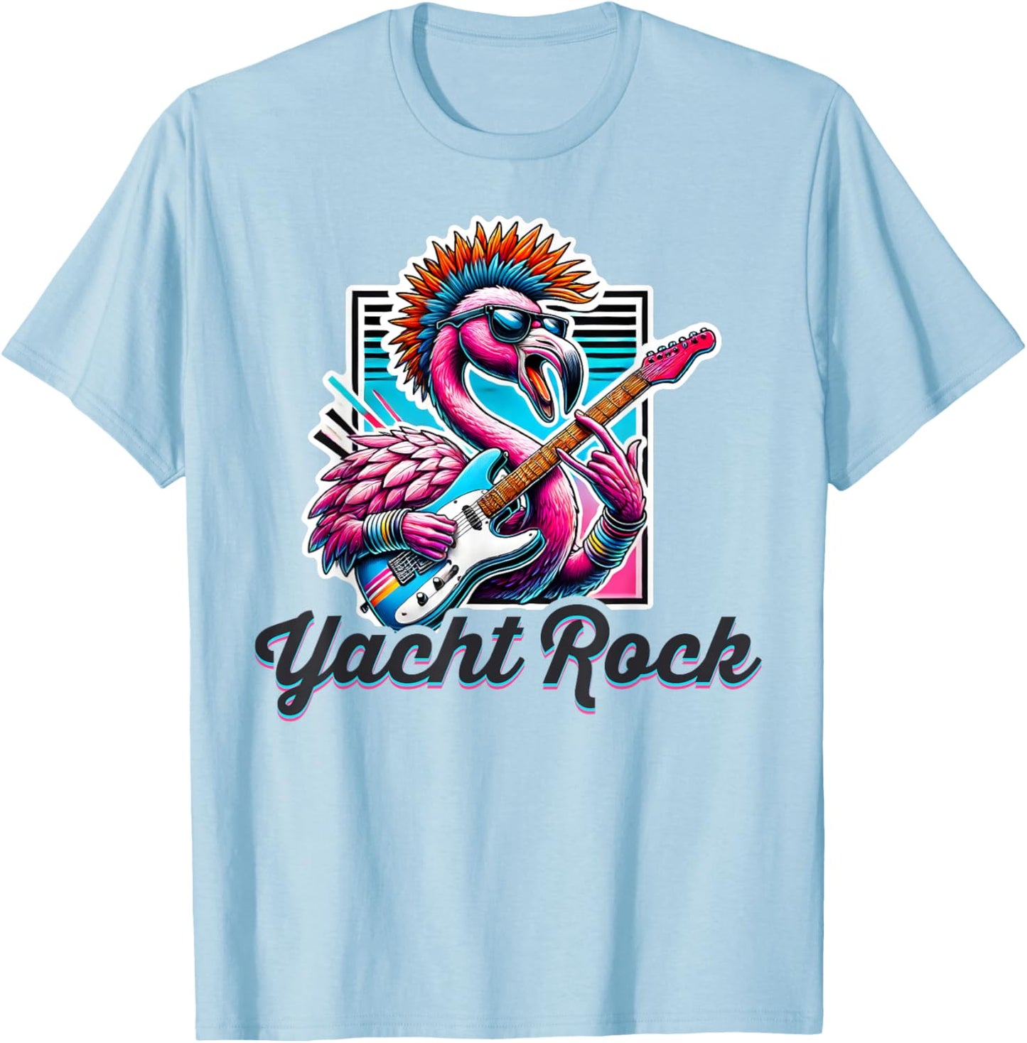 Yacht Rock Flamingo Retro Style, 70s 80s Soft Rock Retro T-Shirt - T-Shirt | Light Blue