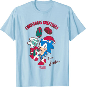Sonic The Hedgehog Christmas Greetings From Sonic Retro T-Shirt - T-Shirt | Light Blue