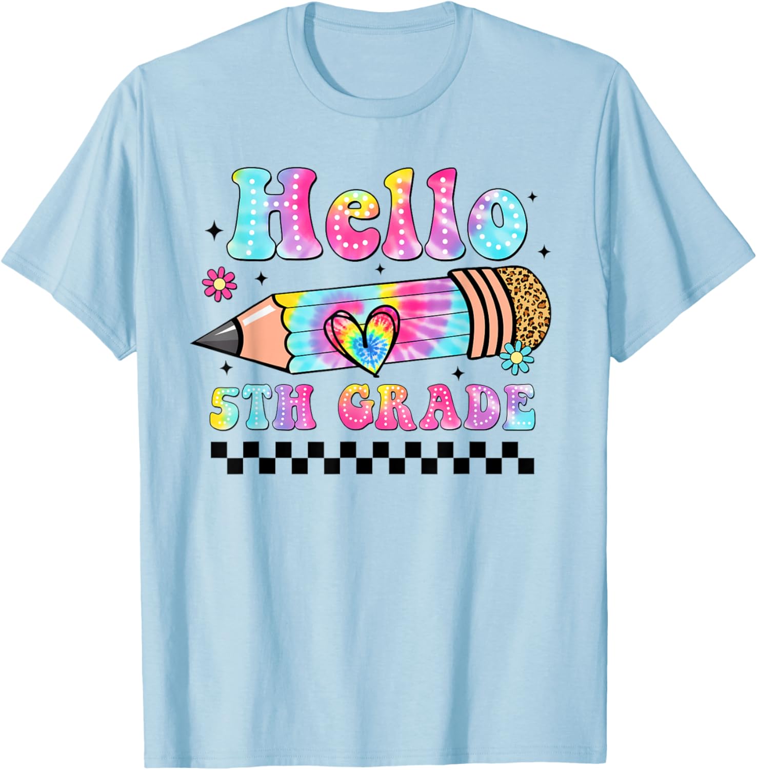 Hello Fifth Grade Leopard Tie Dye Back To School 5th Grade T-Shirt - T-Shirt | Light Blue