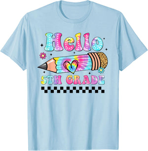 Hello Fifth Grade Leopard Tie Dye Back To School 5th Grade T-Shirt - T-Shirt | Light Blue