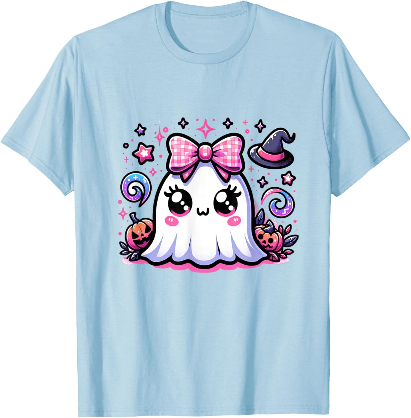 Halloween coquette pink bows and cute boojee ghost girls T-Shirt - T-Shirt | Light Blue