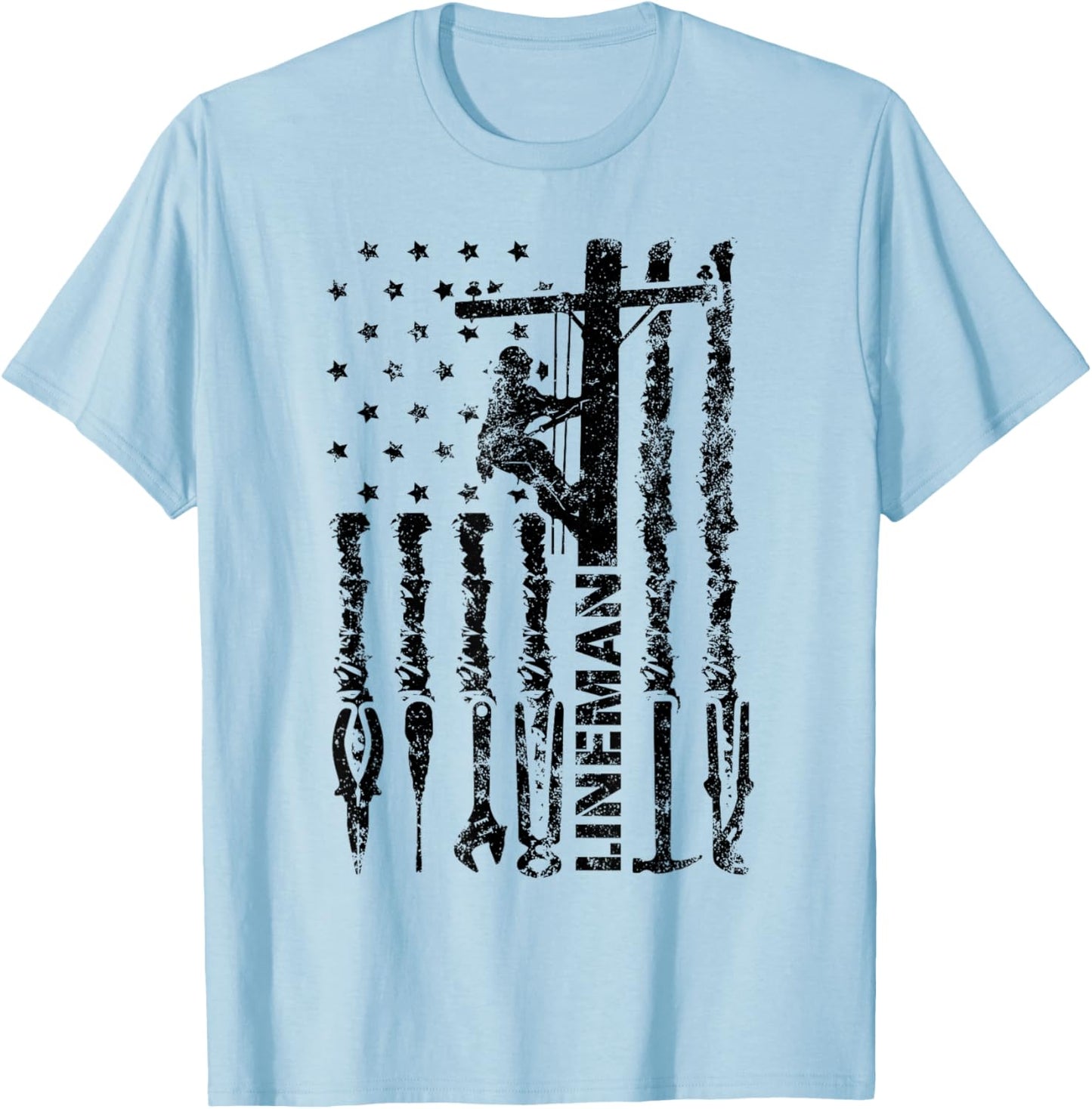 Lineman American flag electrician USA flag funny lineman T-Shirt - T-Shirt | Light Blue