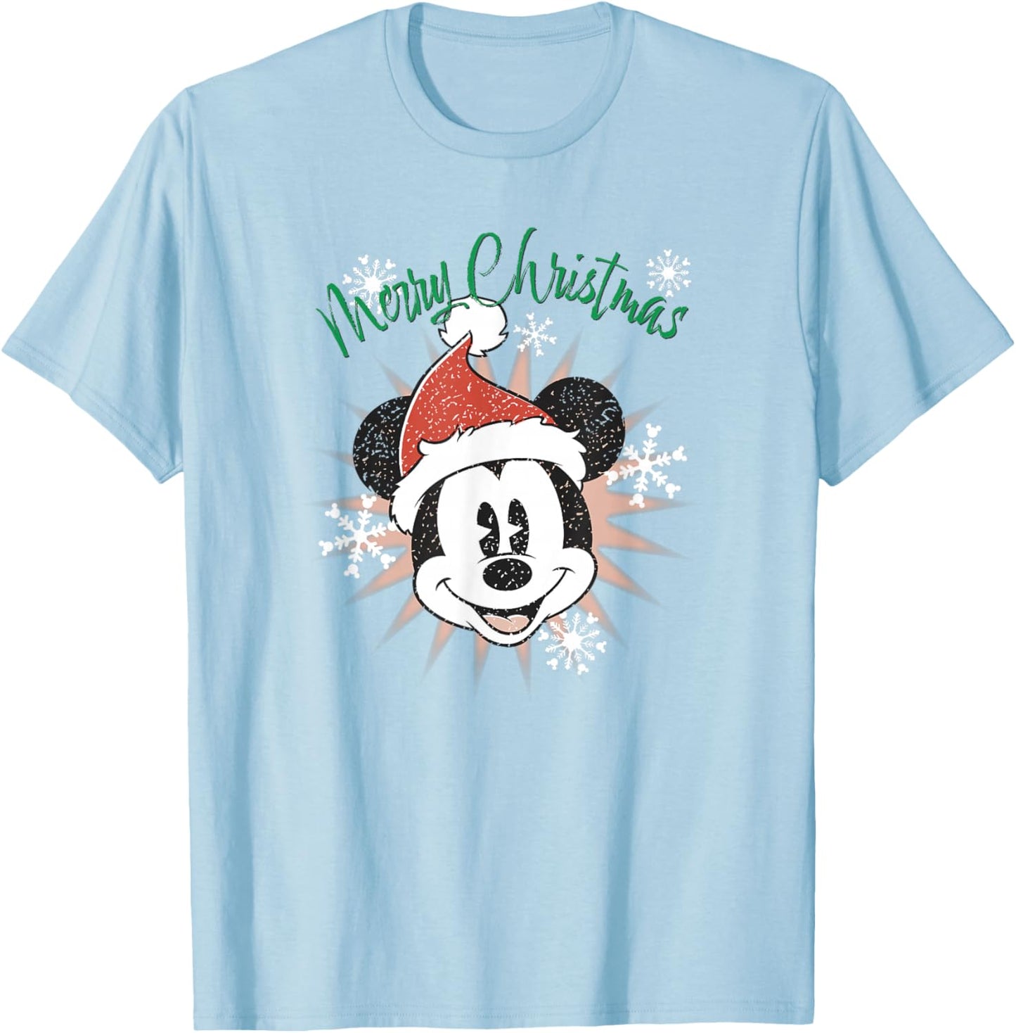 Disney Mickey Merry Christmas Snowflakes & Star T-Shirt - T-Shirt | Light Blue