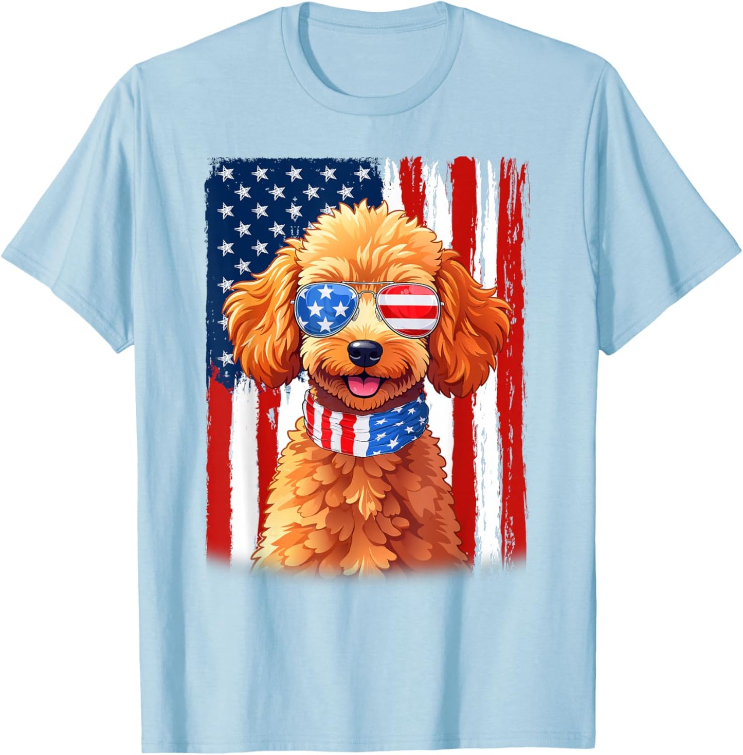 USA America Flag Toy Poodle Dog 4th of July Patriotic T-Shirt - T-Shirt | Light Blue