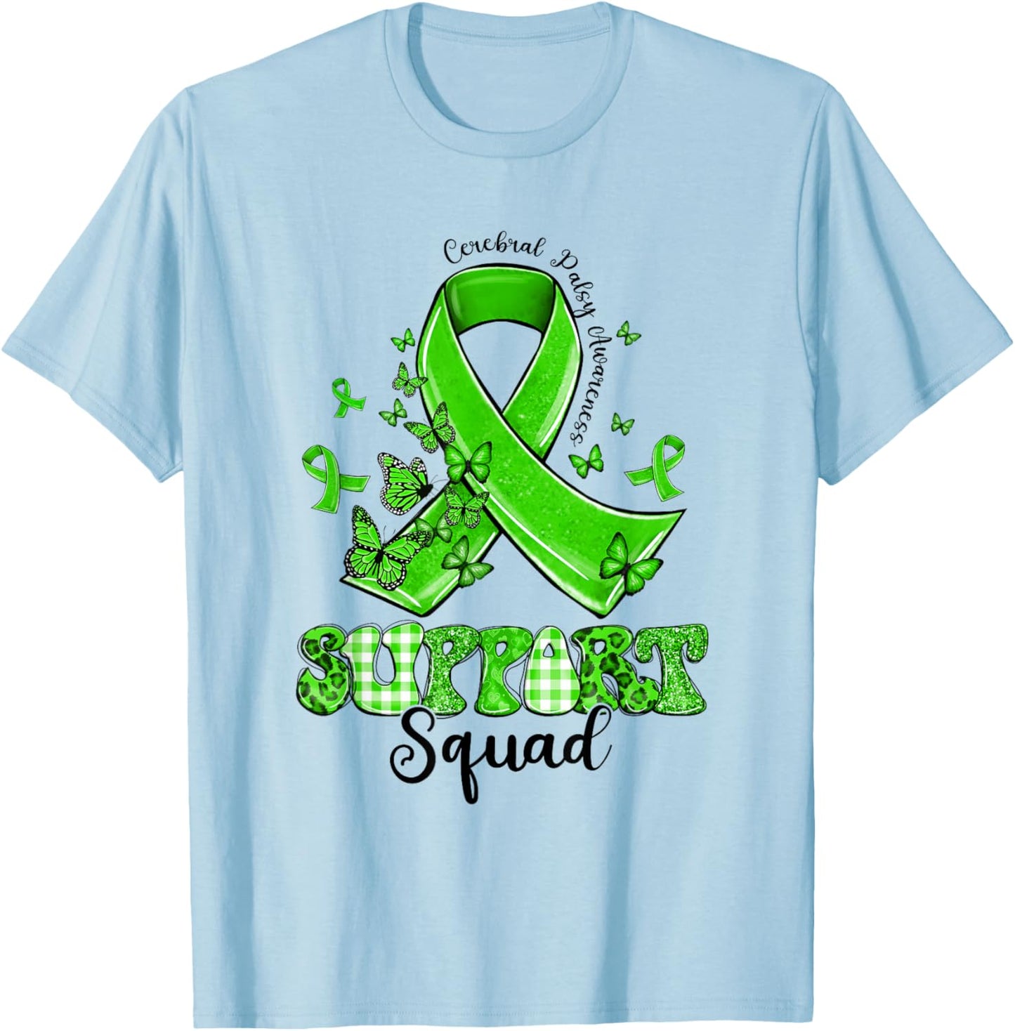 Support Squad Green Ribbon Butterfly Cerebral Palsy T-Shirt - T-Shirt | Light Blue