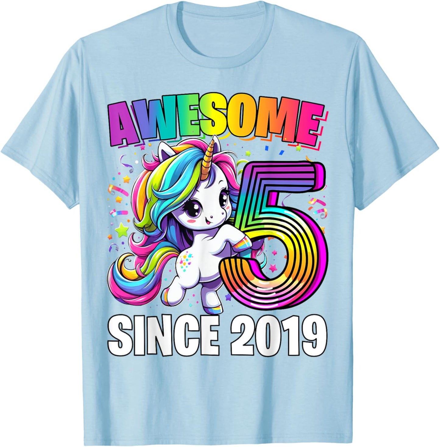 Unicorn 5th Birthday 5 Year Old Unicorn Party Girls Outfit T-Shirt - T-Shirt | Light Blue