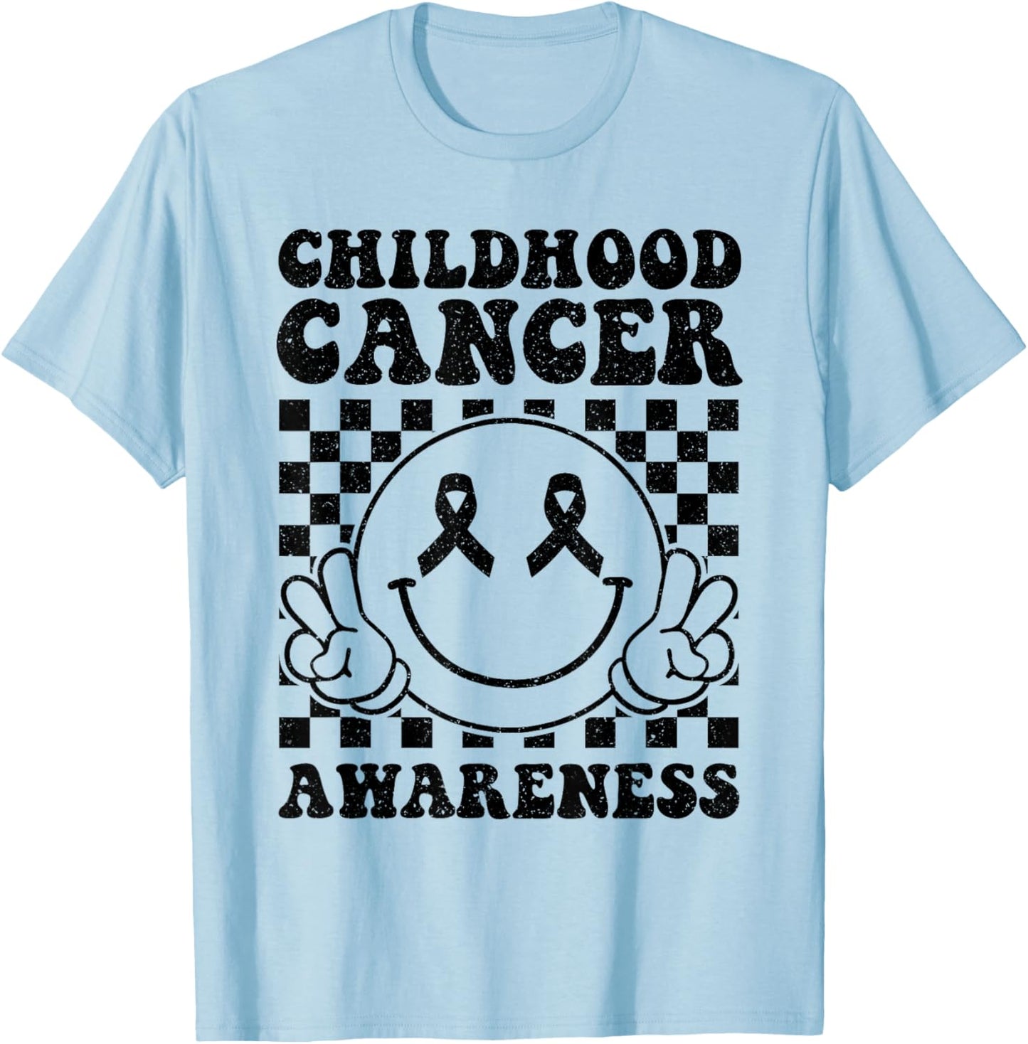 Support Childhood Cancer Awareness Smile Face Gold Ribbon T-Shirt - T-Shirt | Light Blue