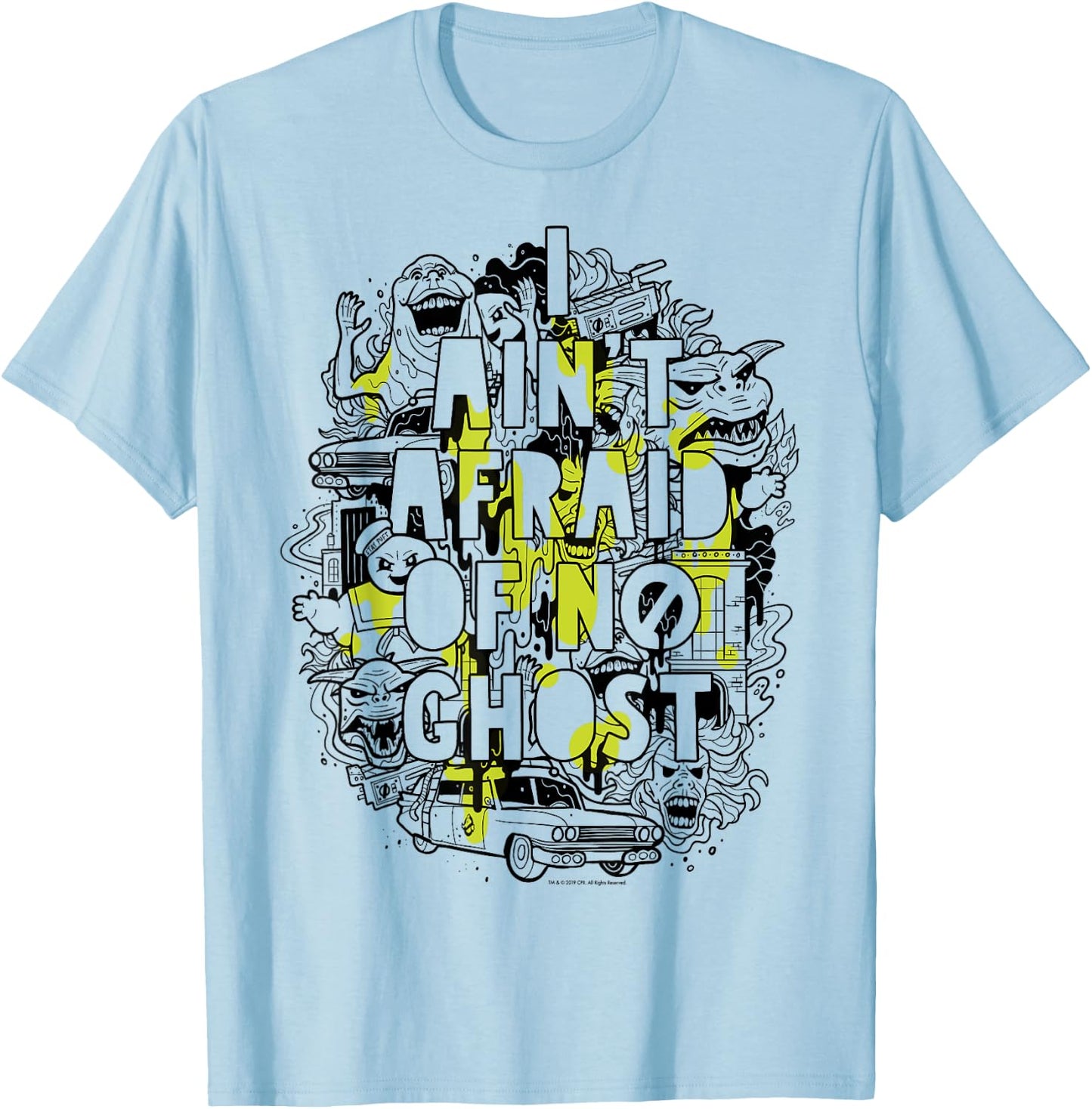 Ghostbusters Ain't Afraid Collage Slime Drip Poster T-Shirt - T-Shirt | Light Blue
