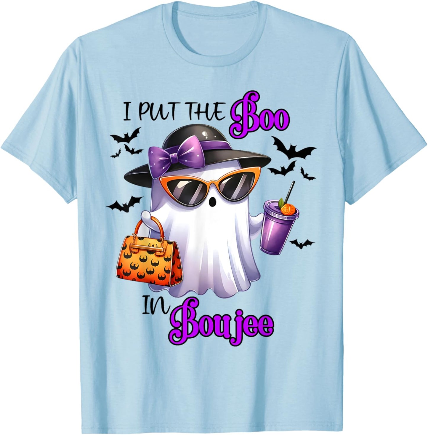 I Put The Boo In Boujee Ghost Halloween Cute Lady Ghost T-Shirt - T-Shirt | Light Blue