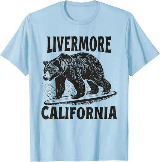 Livermore California CA Retro Surfer Beach Surf Vintage T-Shirt - T-Shirt | Light Blue