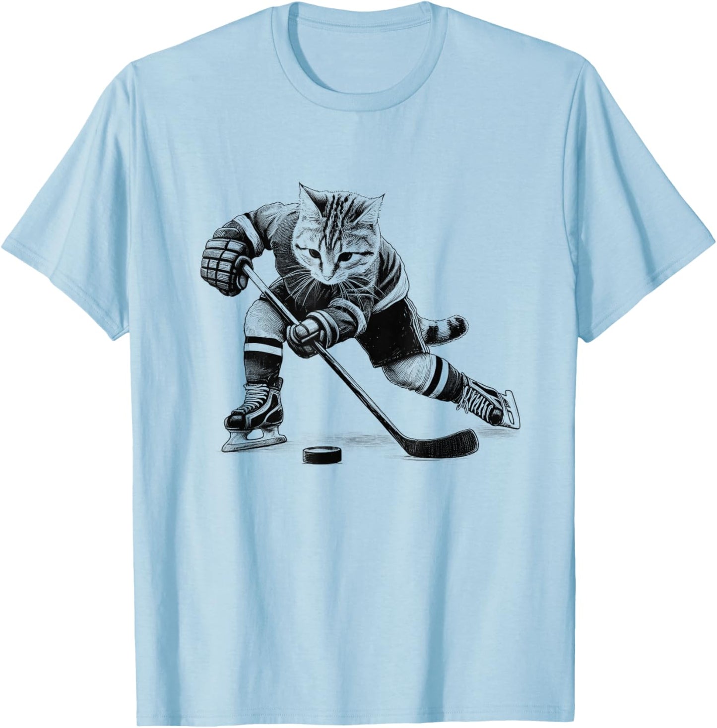 Vintage Cat Playing Hockey Kitten Lover Hockey Player T-Shirt - T-Shirt | Light Blue