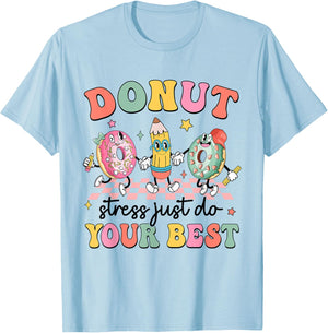 Groovy Donut Stress Just Do Your Best Testing Day Teachers T-Shirt - T-Shirt | Light Blue