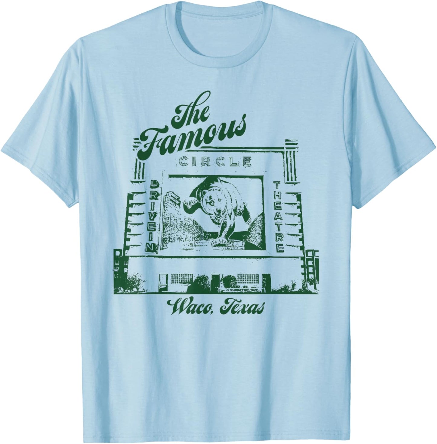 Vintage Circle Drive-In Movie Theater Outdoor Waco Texas T-Shirt - T-Shirt | Light Blue