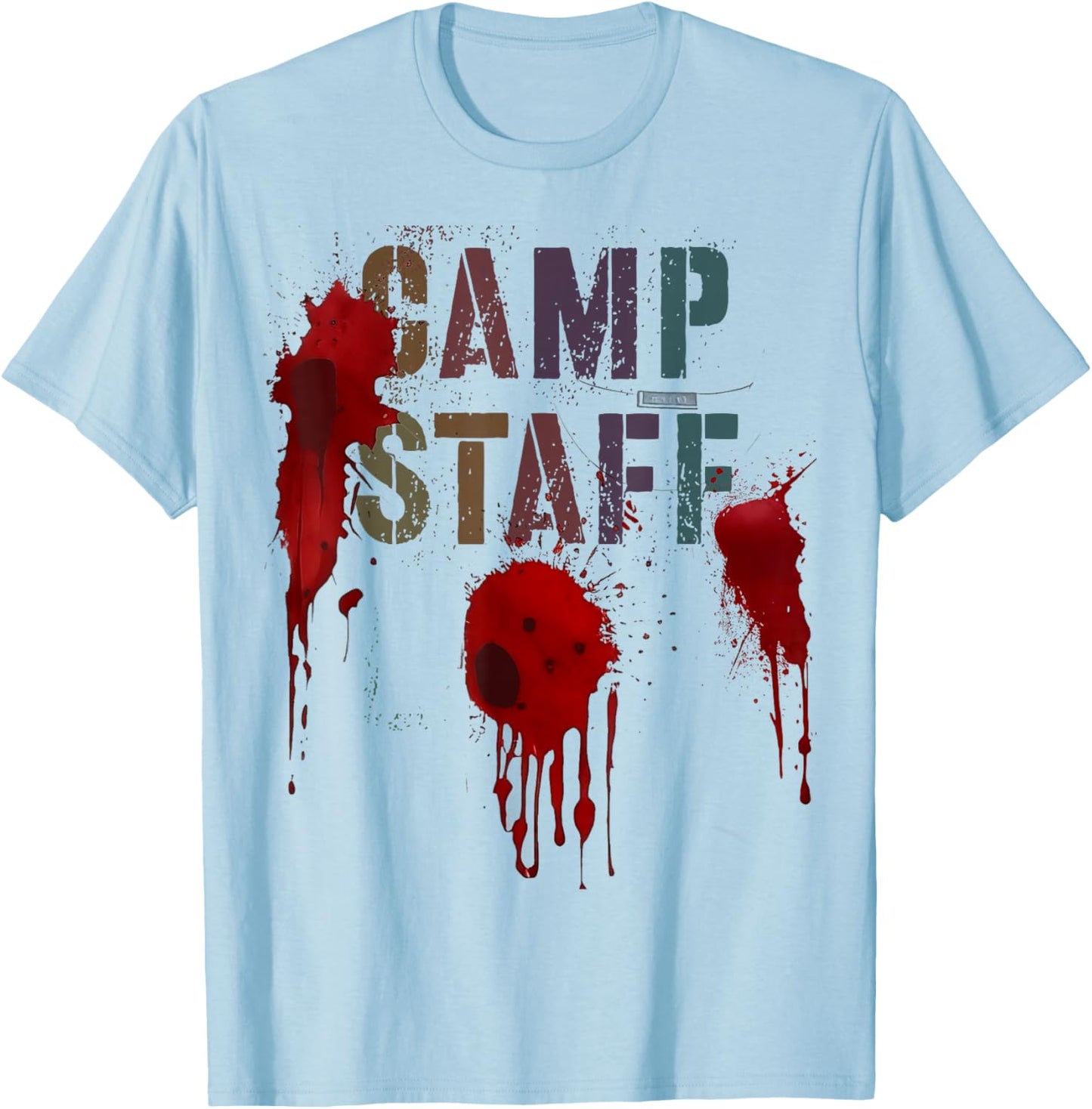 Funny CAMP STAFF Summer Campsite Camping Horror Bloody Meme T-Shirt - T-Shirt | Light Blue