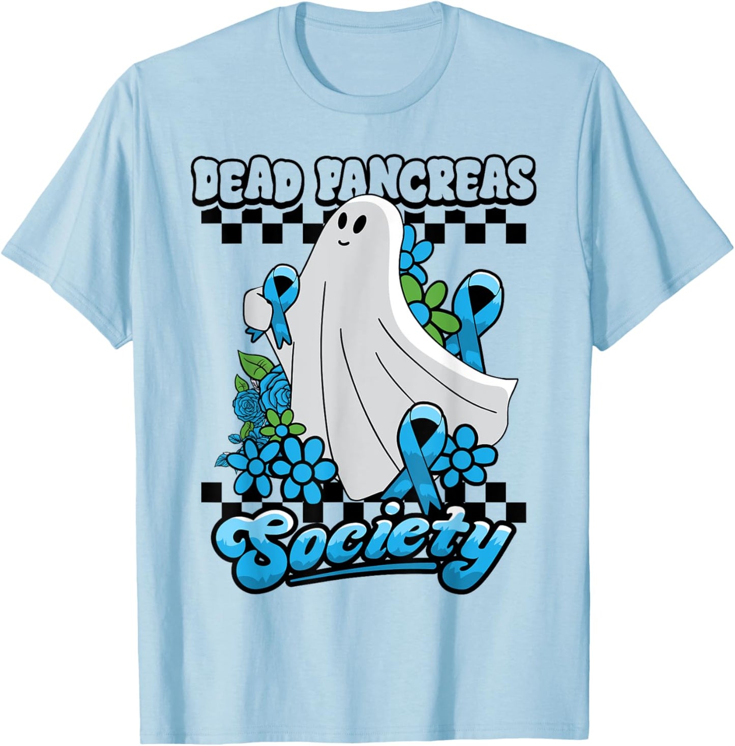 Diabetes Awareness Dead Pancreas Society Ghost Halloween T-Shirt - T-Shirt | Light Blue