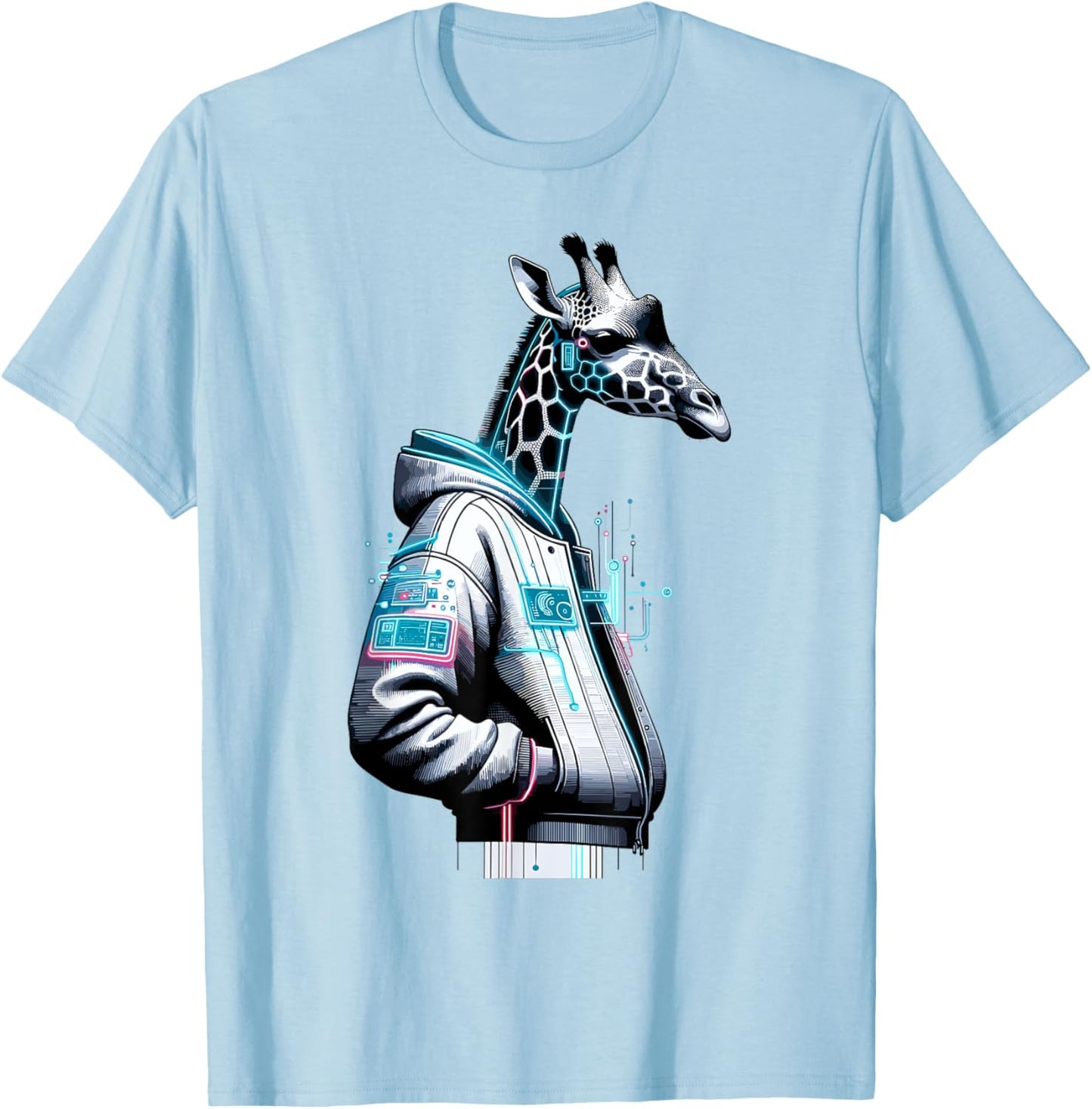 Synthwave Cyberpunk Giraffe Lover Shirt Futuristic Giraffe T-Shirt - T-Shirt | Light Blue