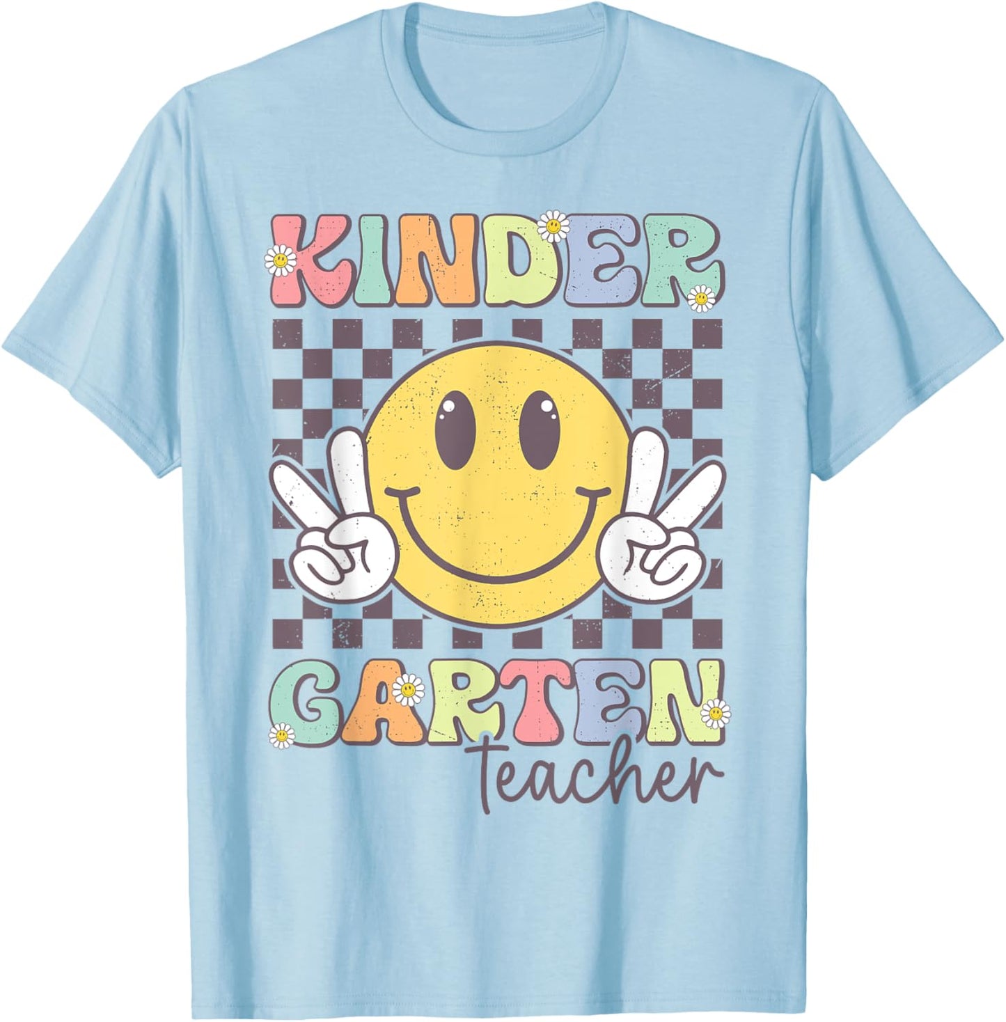Kindergarten Teacher Team Hippie Smile Face Back To School T-Shirt - T-Shirt | Light Blue