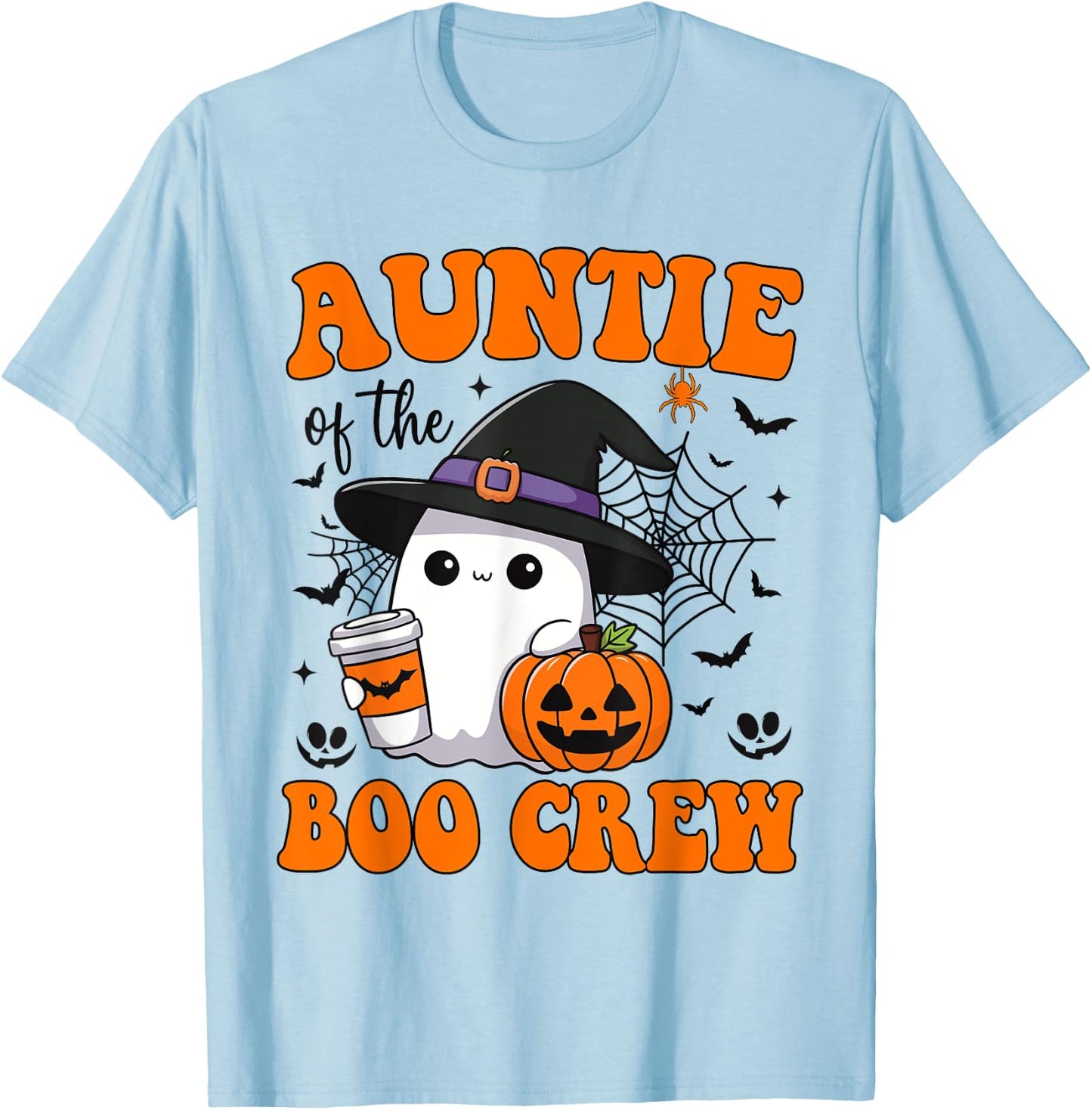 Auntie Boo Crew Groovy Ghost Matching Family Halloween T-Shirt - T-Shirt | Light Blue