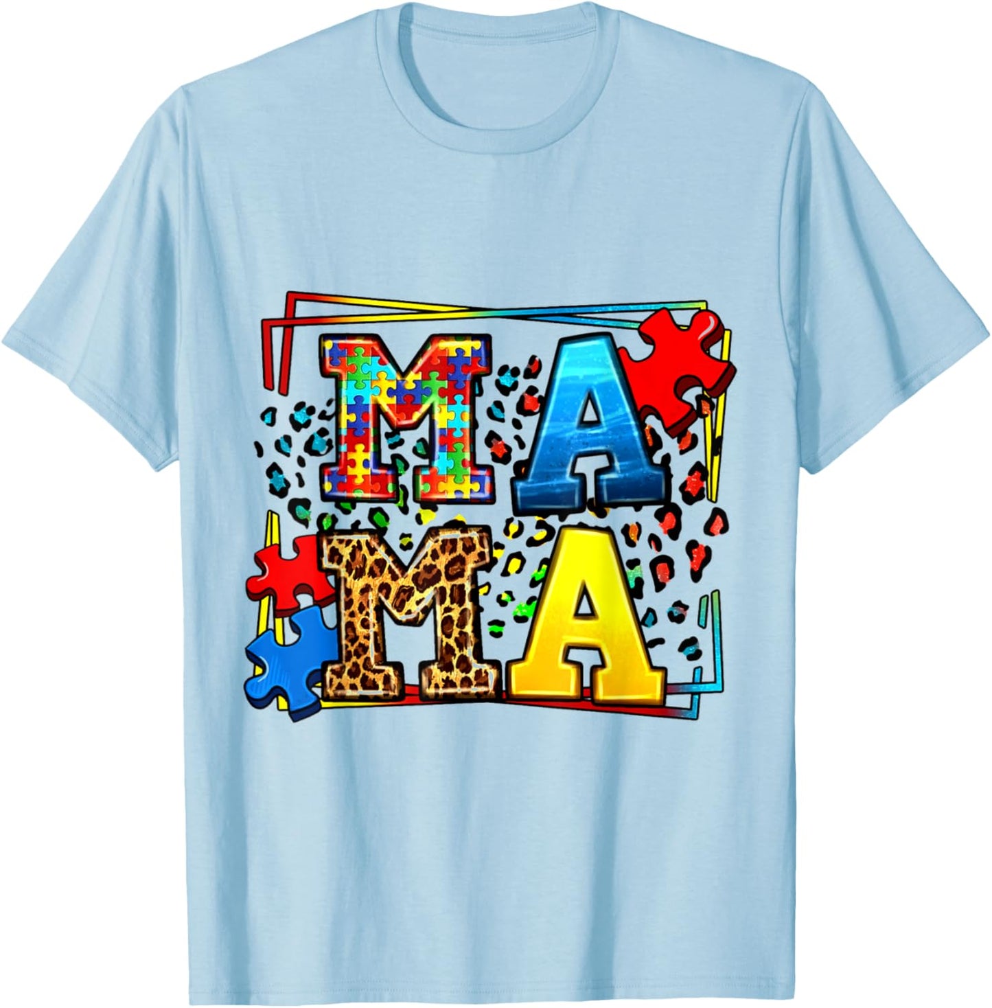Mama Autism Funny Mom Christmas Mother Day T-Shirt - T-Shirt | Light Blue