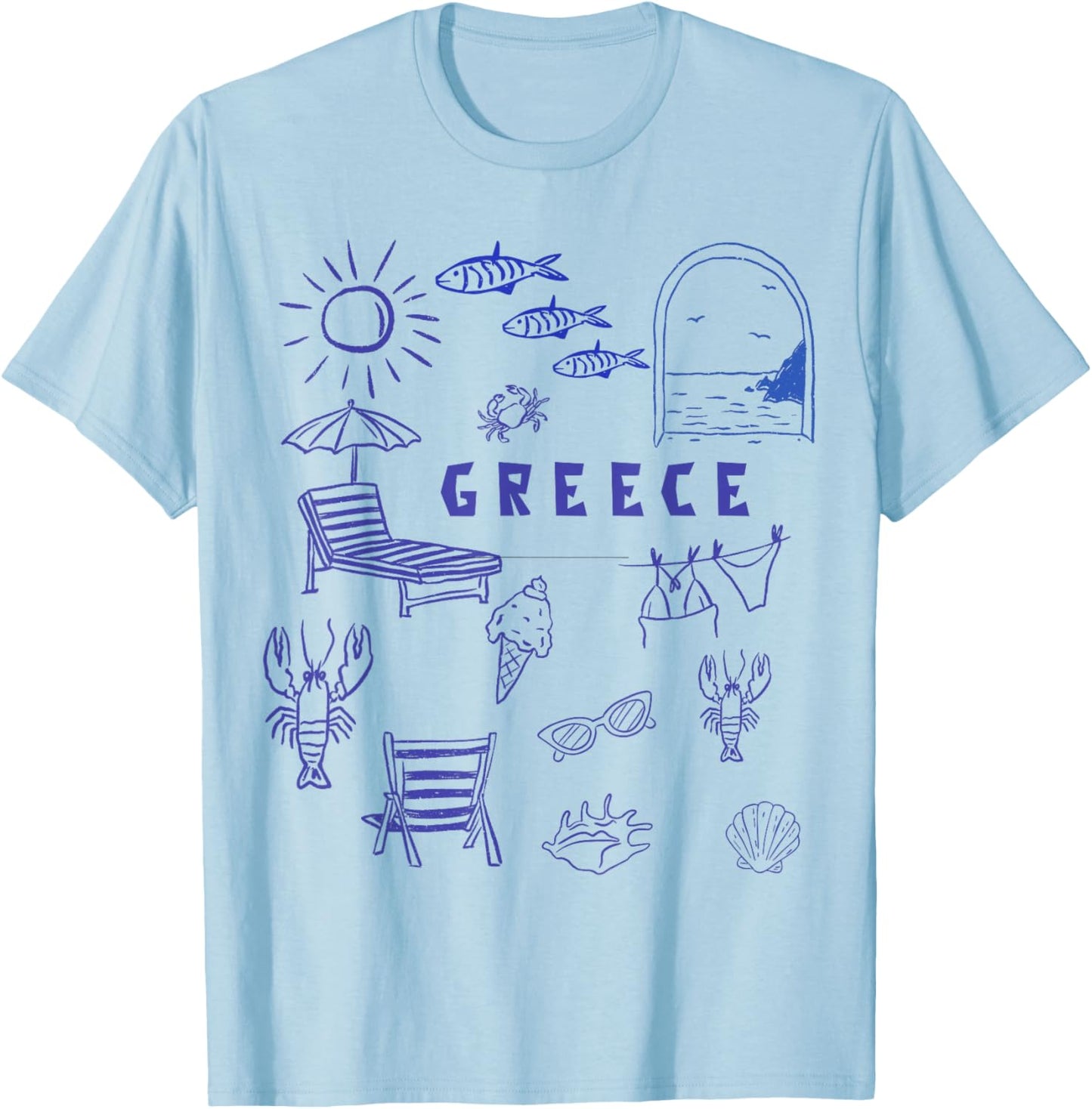 Greek Souvenir Kids Famous Icons from Greece Boys Girls T-Shirt - T-Shirt | Light Blue