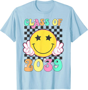 Retro Class of 2039 Grow With Me Back to School Kindergarten T-Shirt - T-Shirt | Light Blue