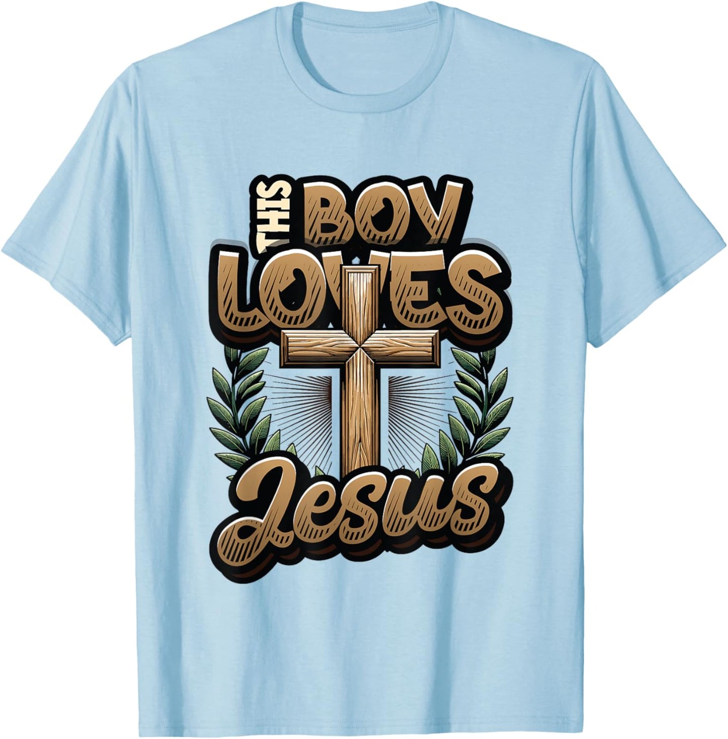This Boy Loves Jesus - Christian Boys Jesus T-Shirt - T-Shirt | Light Blue