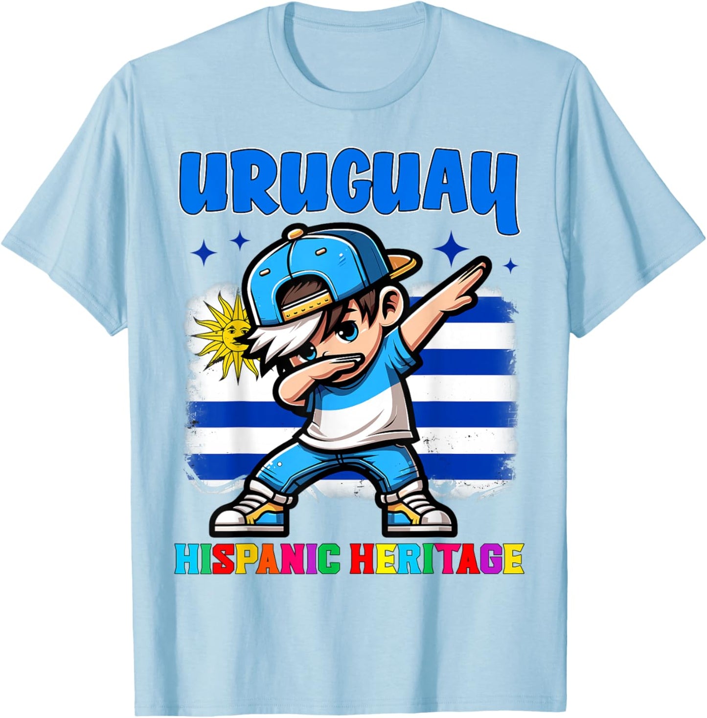 Uruguay Dabbing Kid Hispanic Heritage Celebration for Kids T-Shirt - T-Shirt | Light Blue