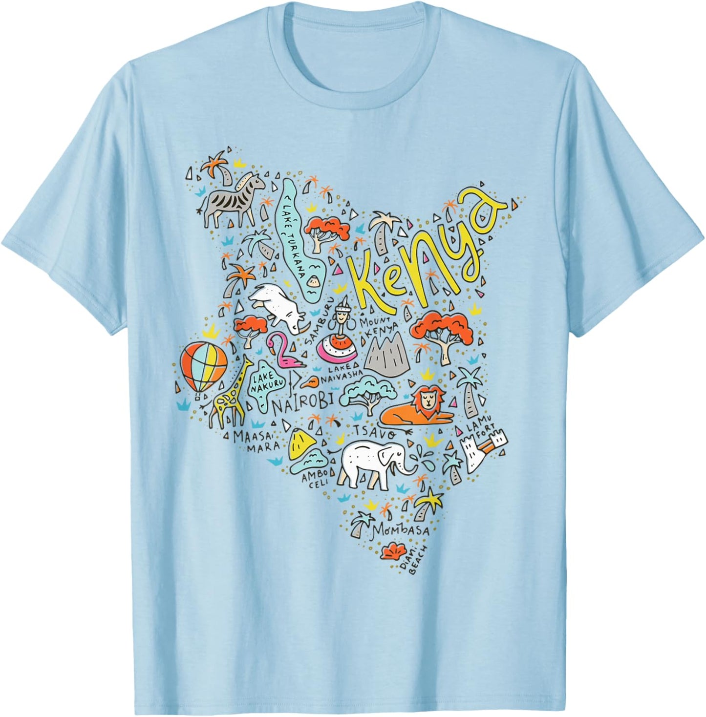 Travel Africa Kenya Map Nairobi Safari Masai Mara Vacation T-Shirt - T-Shirt | Light Blue