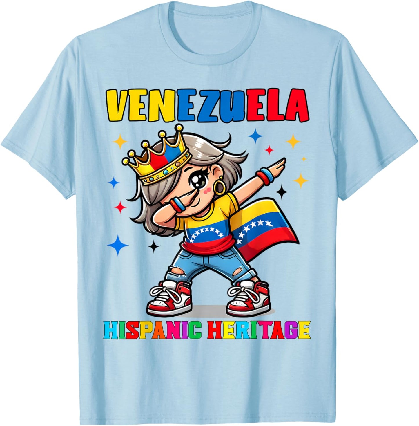 Venezuela Dabbing Girl Hispanic Heritage Celebration for Kid T-Shirt - T-Shirt | Light Blue