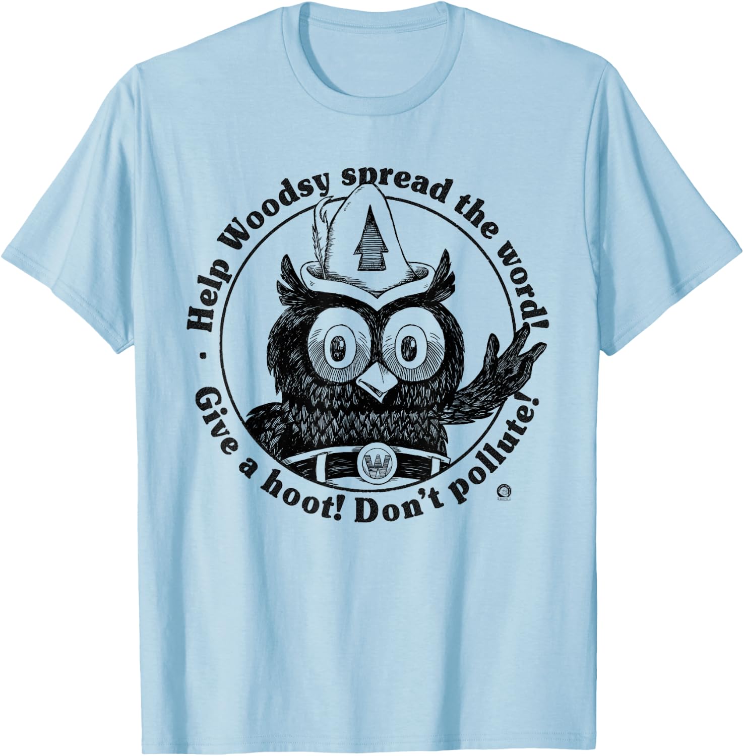 Woodsy Owl Give a Hoot Don't Pollute 70s Vintage T-Shirt - T-Shirt | Light Blue