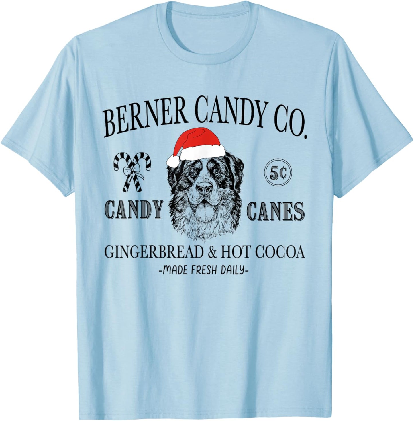 Funny Santa Bernese Mountain Dog Christmas Vintage Holiday T-Shirt - T-Shirt | Light Blue