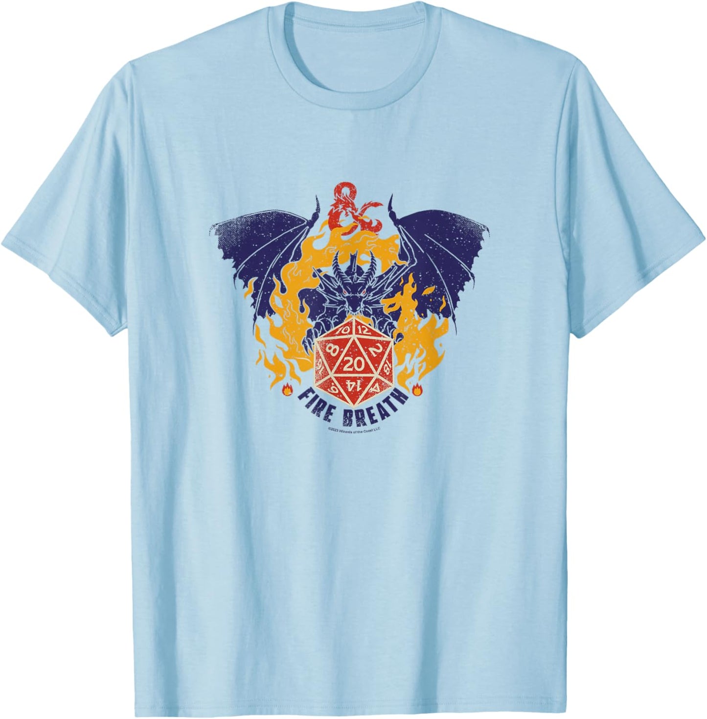 Dungeons & Dragons Fire Breath Dragon Flames Dice Logo T-Shirt - T-Shirt | Light Blue