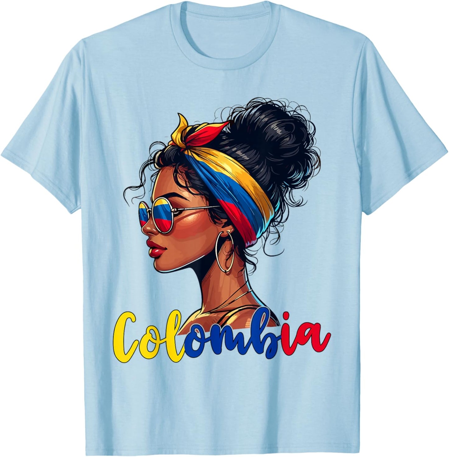 Colombian Girl Colombia Flag Proud Afro Colombian Women T-Shirt - T-Shirt | Light Blue