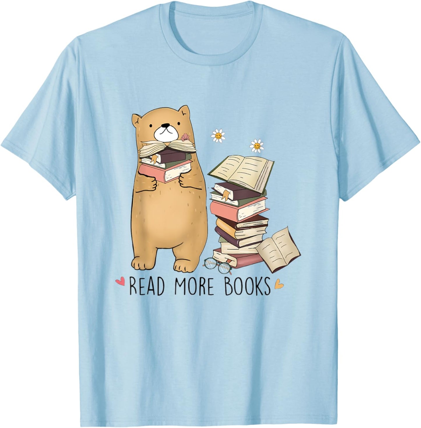 Read More Books Reading Book Lovers Bear T-Shirt - T-Shirt | Light Blue