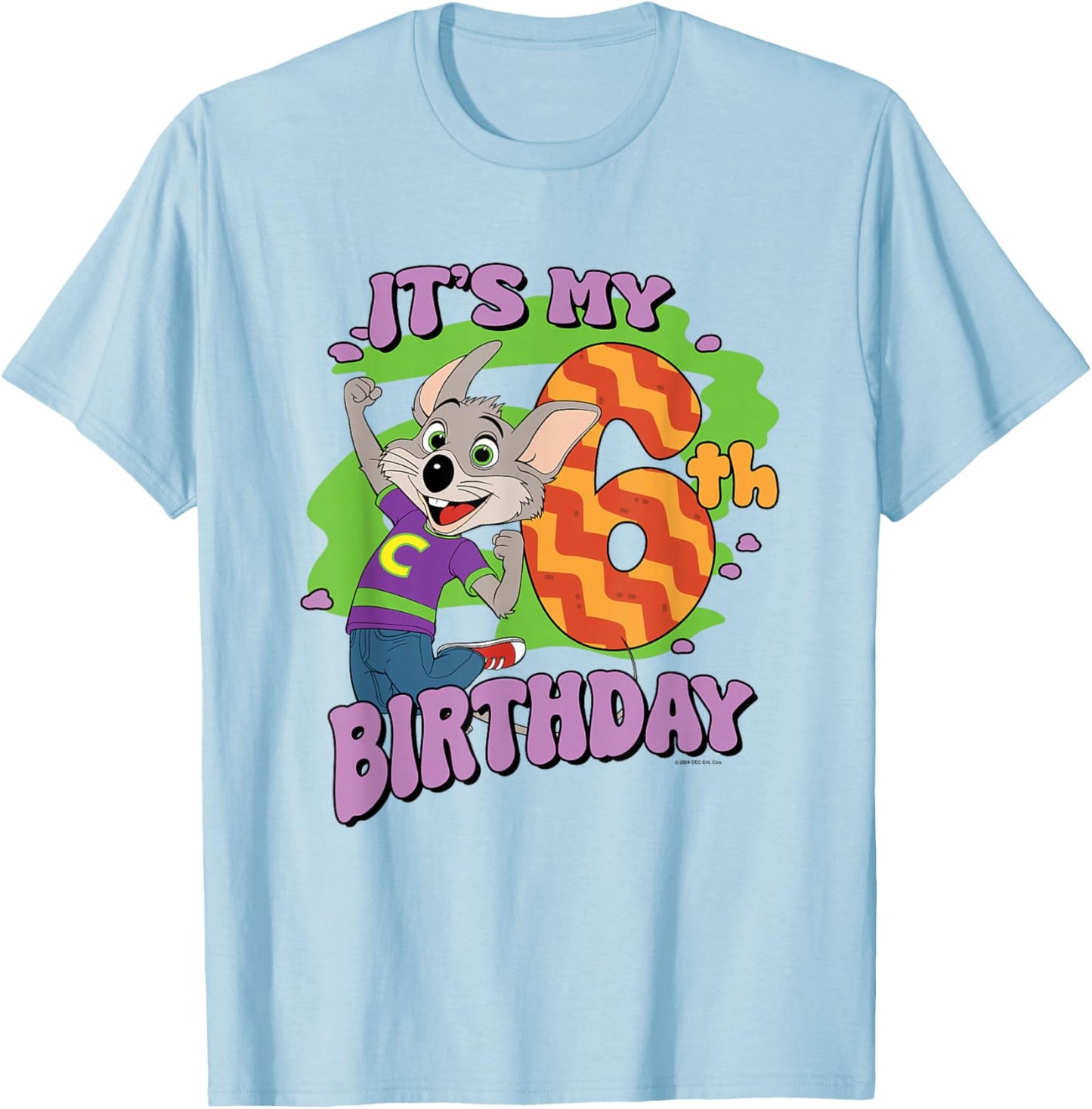 Chuck E. Cheese It's My 6th Birthday Happy Chuck Chest Logo T-Shirt - T-Shirt | Light Blue