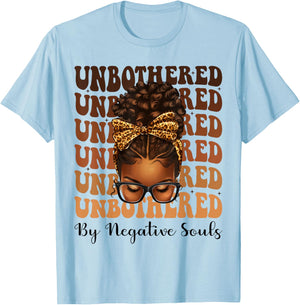 Unbothered Afro Woman Messy Bun African American Black Queen T-Shirt - T-Shirt | Light Blue