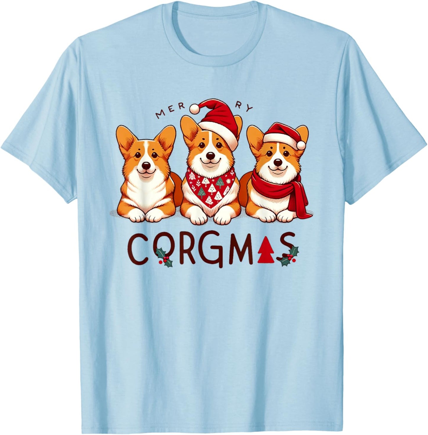 Merry Christmas Corgi Dog Santa Love Corgis Family Matching T-Shirt - T-Shirt | Light Blue