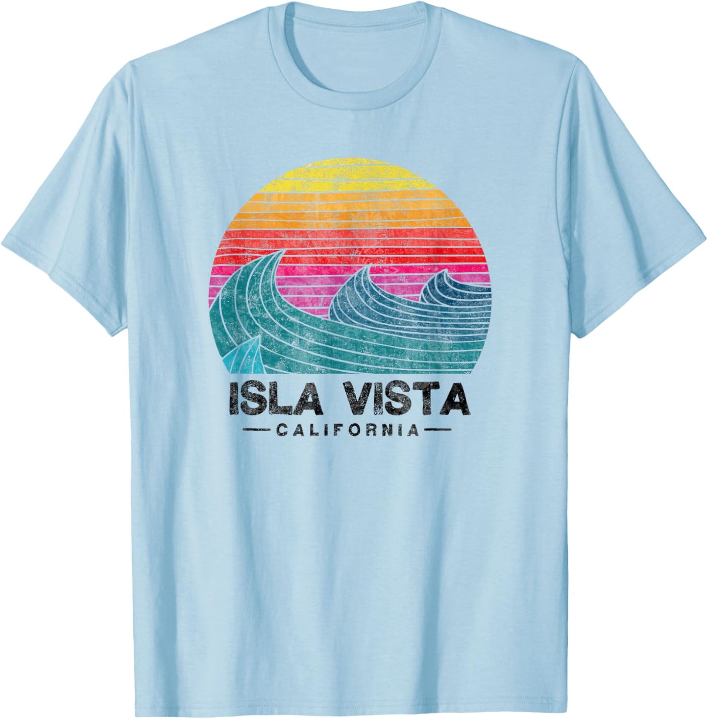 Isla Vista Surfing Waves Beach Retro California Sunset Surf T-Shirt - T-Shirt | Light Blue