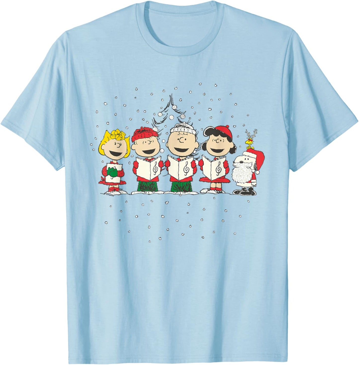 Peanuts Christmas - Blue, -Adults, Small, Short Sleeve, Classic Fit, Cotton, Polyester Blend T-Shirt - T-Shirt | Light Blue