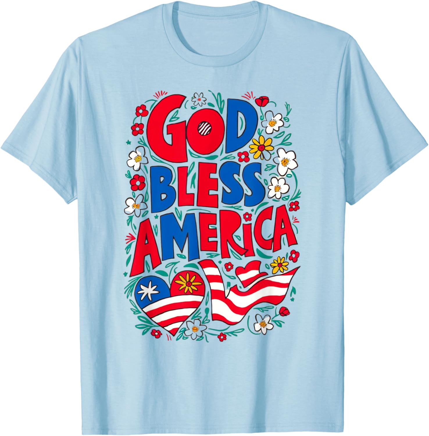 God Bless America Patriotic USA Flag Christian 4th of July T-Shirt - T-Shirt | Light Blue