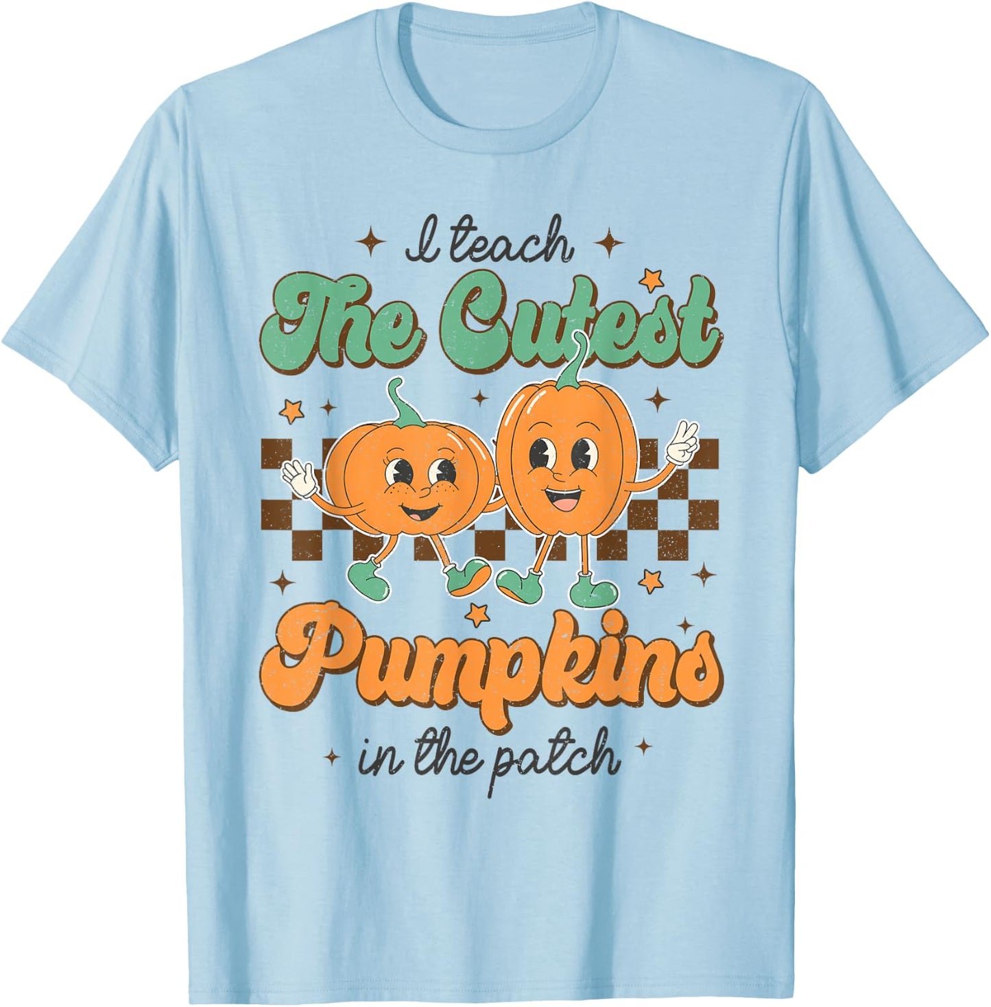 I Teach The Cutest Pumpkins In The Patch Retro Fall T-Shirt - T-Shirt | Light Blue