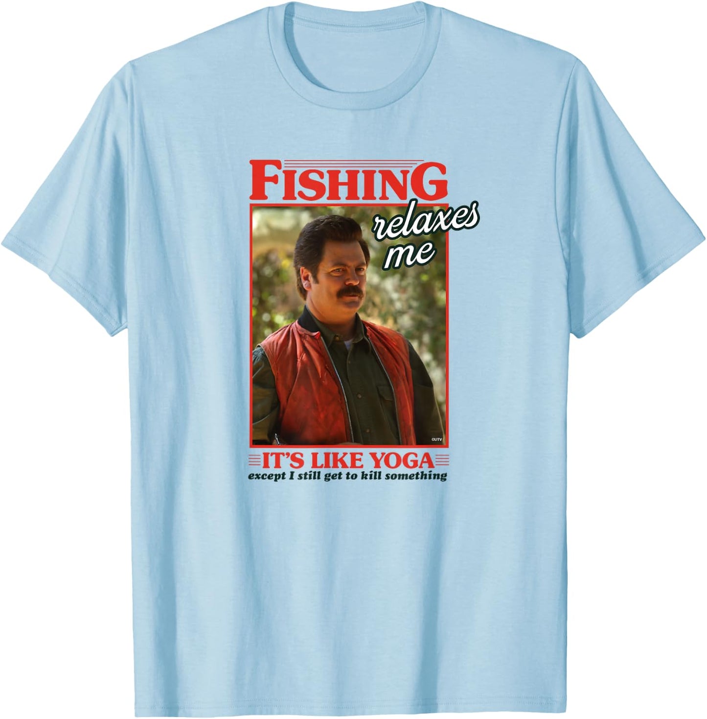 Parks and Recreation Ron Swanson Fishing Relaxes T-Shirt - T-Shirt | Light Blue