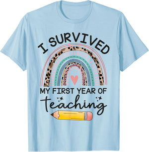 Funny New Teacher I Survived My First Year Of Teaching T-Shirt - T-Shirt | Light Blue